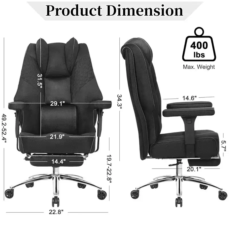 VECELO Ergonomic Office Chair with Footrest & Armrest, Adjustable Height Chair with Lumbar & Neck Support, Black