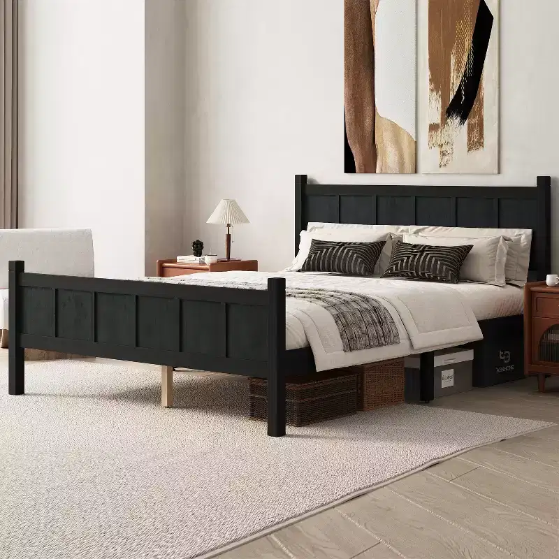Queen Size Flat Panel Bed With Headboard & Footboard, Easy Assembly