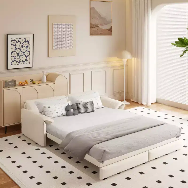 3-in-1 Velvet Queen Sleeper Sofa Bed 66
