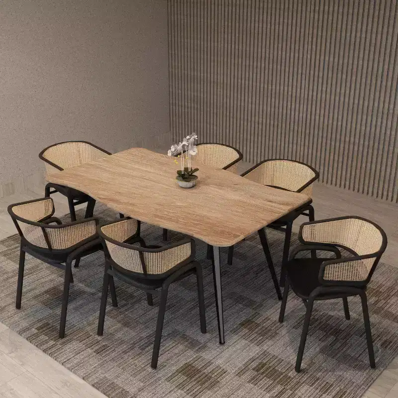 LeisureMod Ravenna 7-pc Dining Set, 63 Rectangular Table and 6 Ervilla Chairs