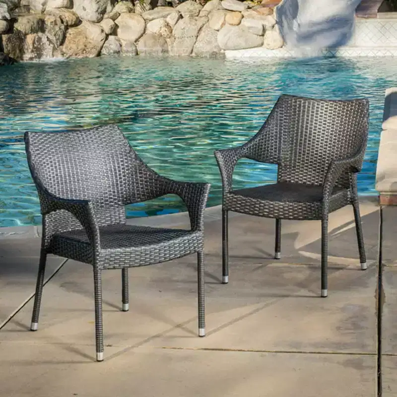 Gray PE Wicker Stackable Armchair 1 Piece Weather Resistant Space Saving for Patio