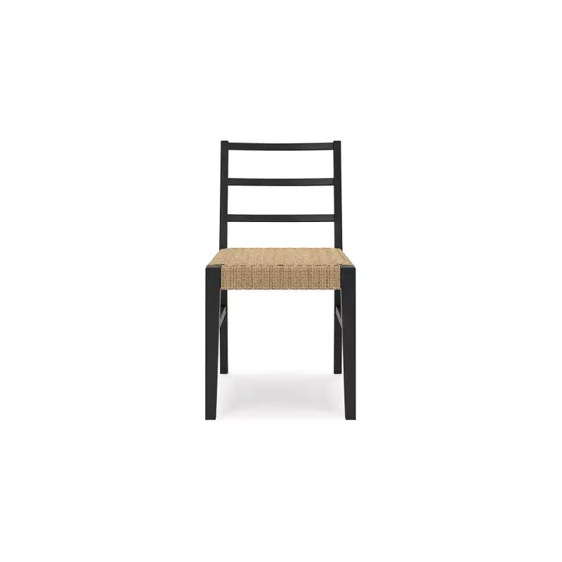 Signature Design by Ashley Isanti Rattan Dining Chair with Matte Black Solid Wood Frame, Set of 2, Light Brown
