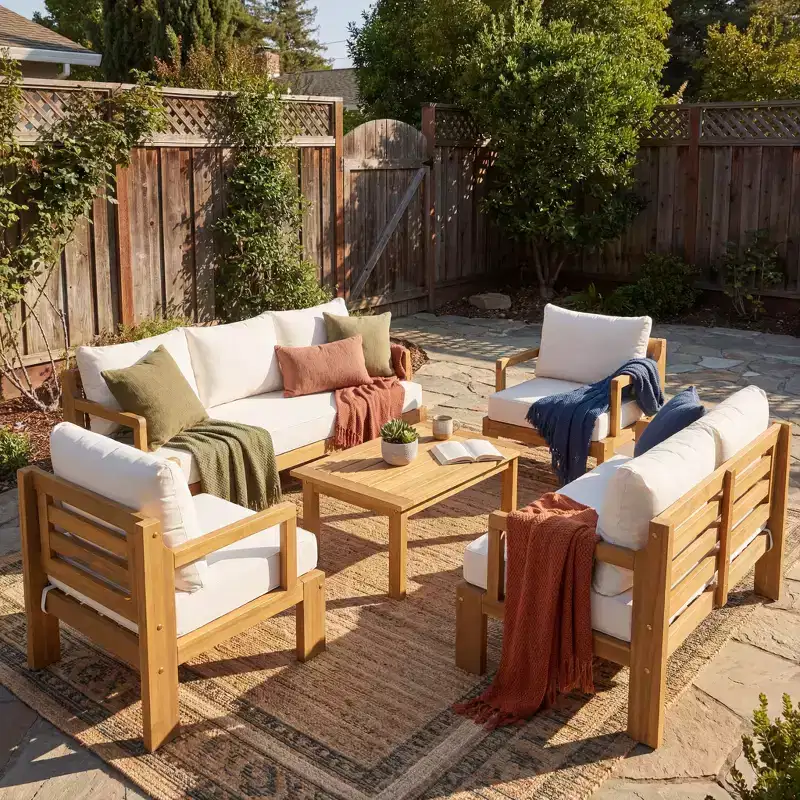 Christopher Knight Home Letizia Modern 5 Piece Patio Acacia Wood Seating Set and Coffee Table