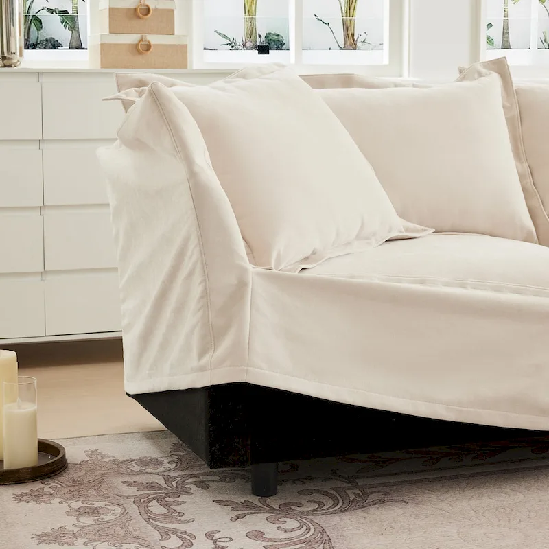 120 Chenille L-Shaped Sectional with Convertible Ottoman & 2 Pillows and 3-Seater Cloud Couch