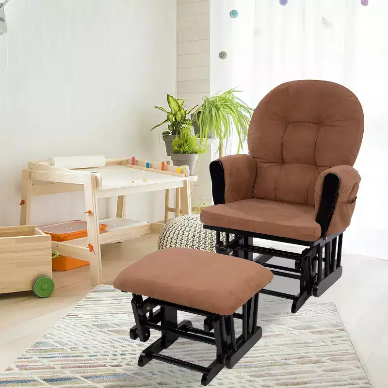 Glider and Ottoman Set Smooth Rocking Motion, Ergonomic High-Back Chair with Cushioned Armrests & Storage Pockets
