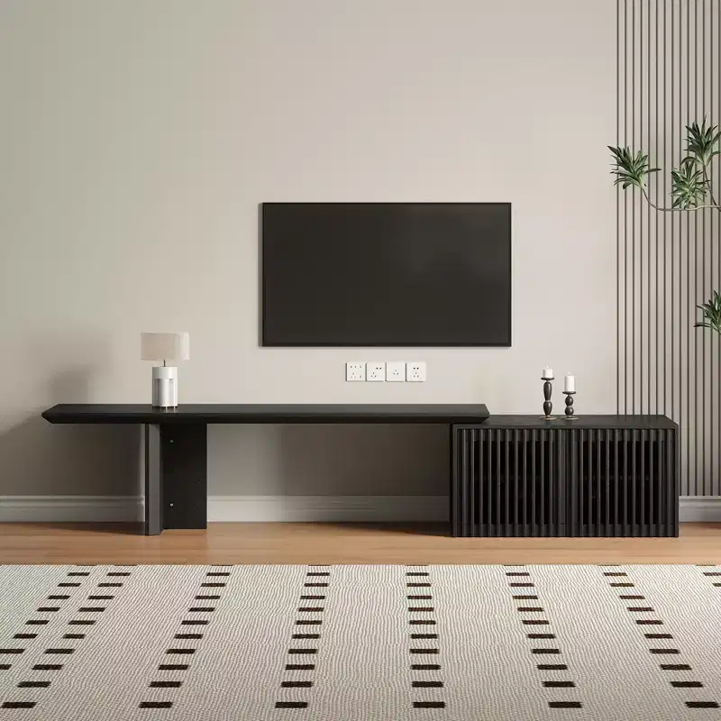JVNOXK 60.6-84.3''Extendable TV Media Console for Up to 55 Inch, Modern TV Stand, Entertainment Center with Storage, for Living Room,Bedroom,Walnut