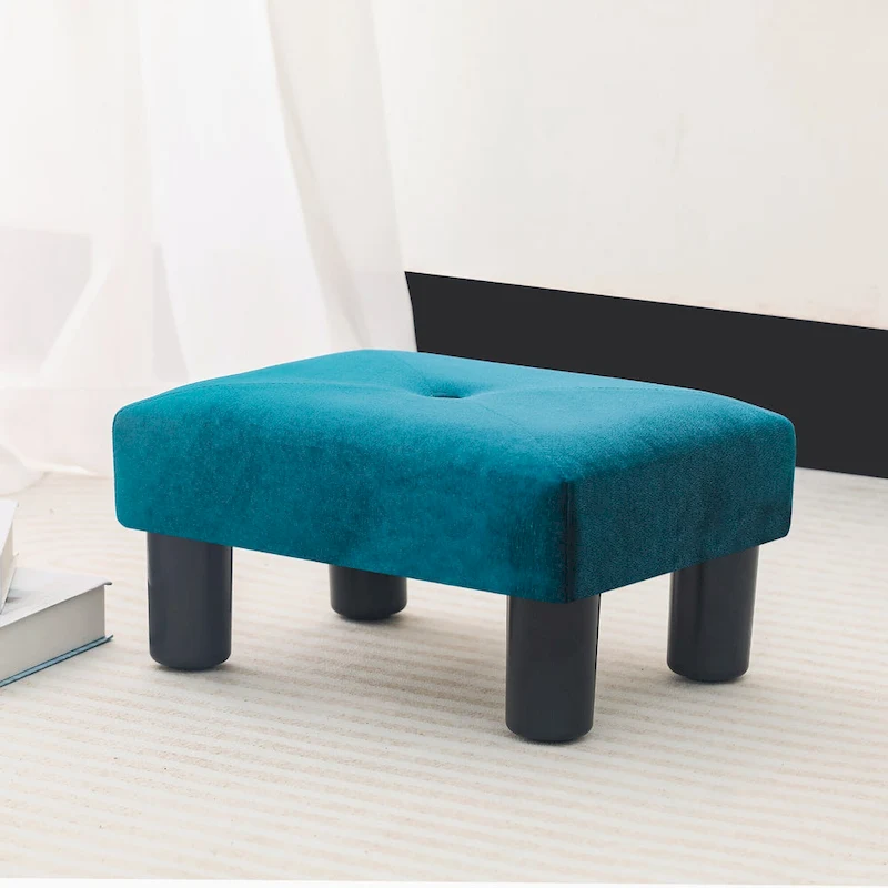 Adeco Velvet Foot Stool Ottoman with Tufted Button