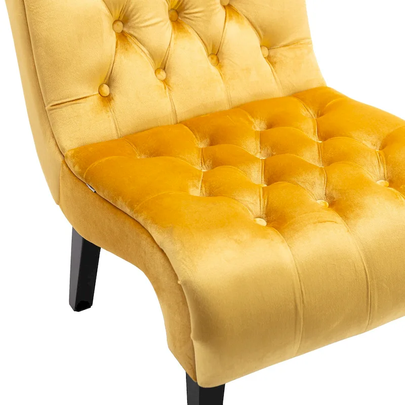 Velvet Armless Accent Chair with Wooden Legs and Thick Cushioned Seat