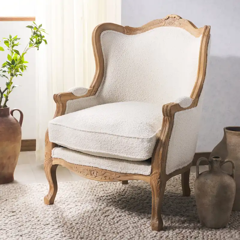 SAFAVIEH Couture Kali Oak Natural Linen Wing Chair - 34Wx34Dx40H
