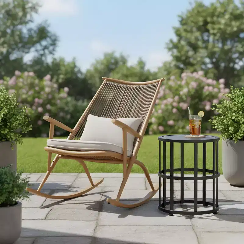Christopher Knight Home Hannelore 2 Piece Outdoor Rattan Rocking Chair with Ceramic Tile End Table