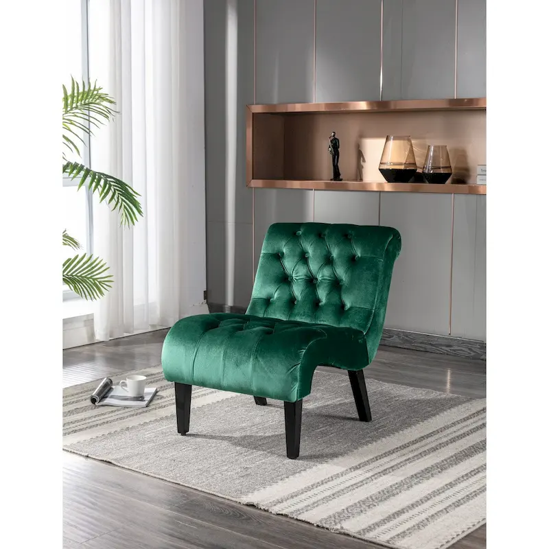 Velvet Armless Accent Chair, Button Tufted Slipper Chair, Side Chair, Lounge Chair