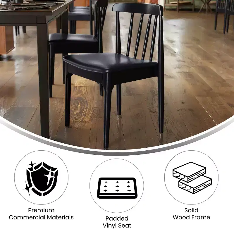 Set of 2 Solid Beechwood Dining Chairs Spindle Backrest Padded Vinyl Seat 500 lbs