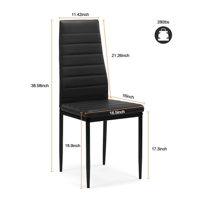 Modern 5-Piece Dining Set with Rectangular Tempered Glass Table & 4 High Back Upholstered Chairs