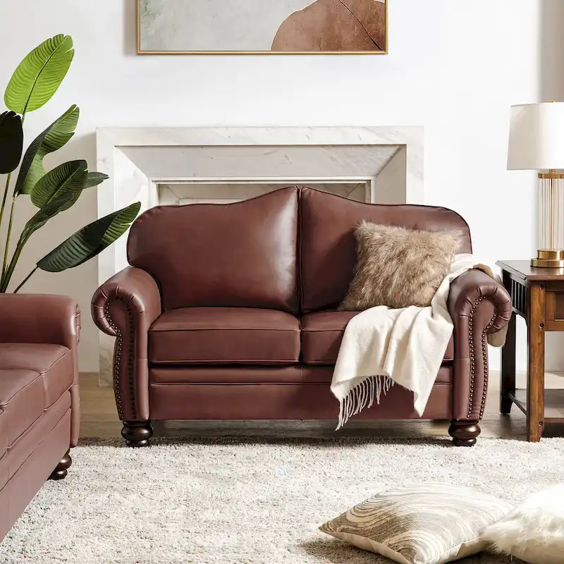 Angel Transitional Genuine Leather Sofa With Tufted Back by