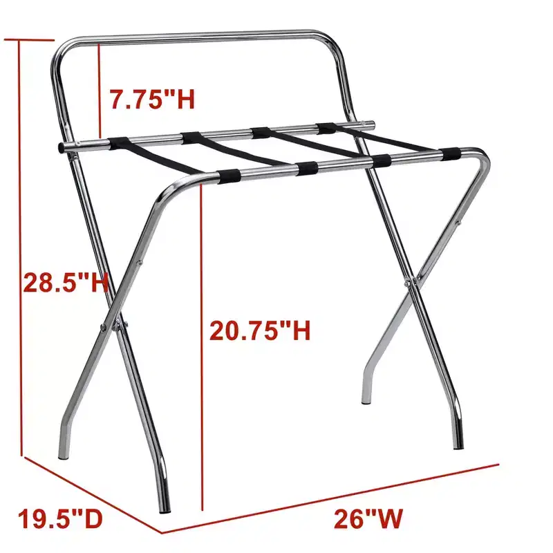 Kings Brand Furniture Ludlow Folding Luggage Rack, Stylish Suitcase Stand, High Back, Chrome