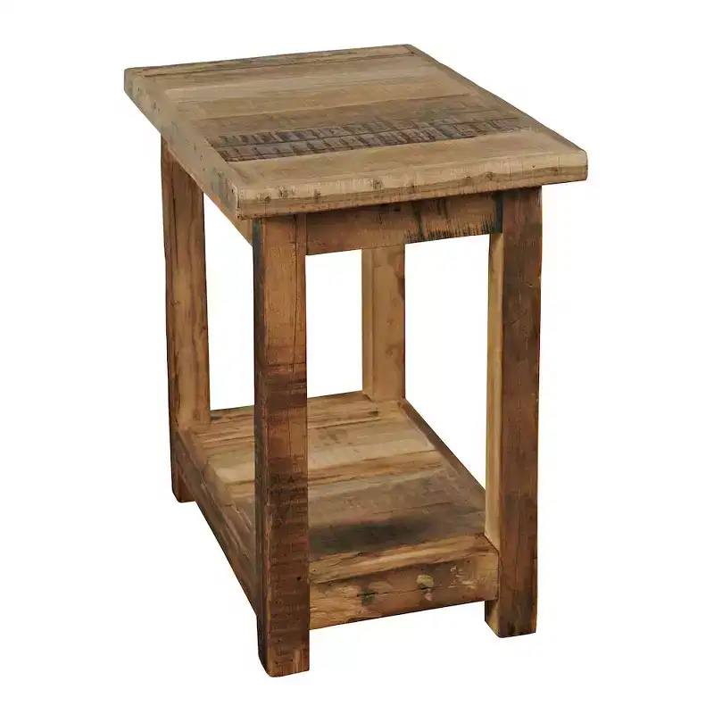 Rustic Reclaimed Solid Wood Chairside End Table with Storage Shelf