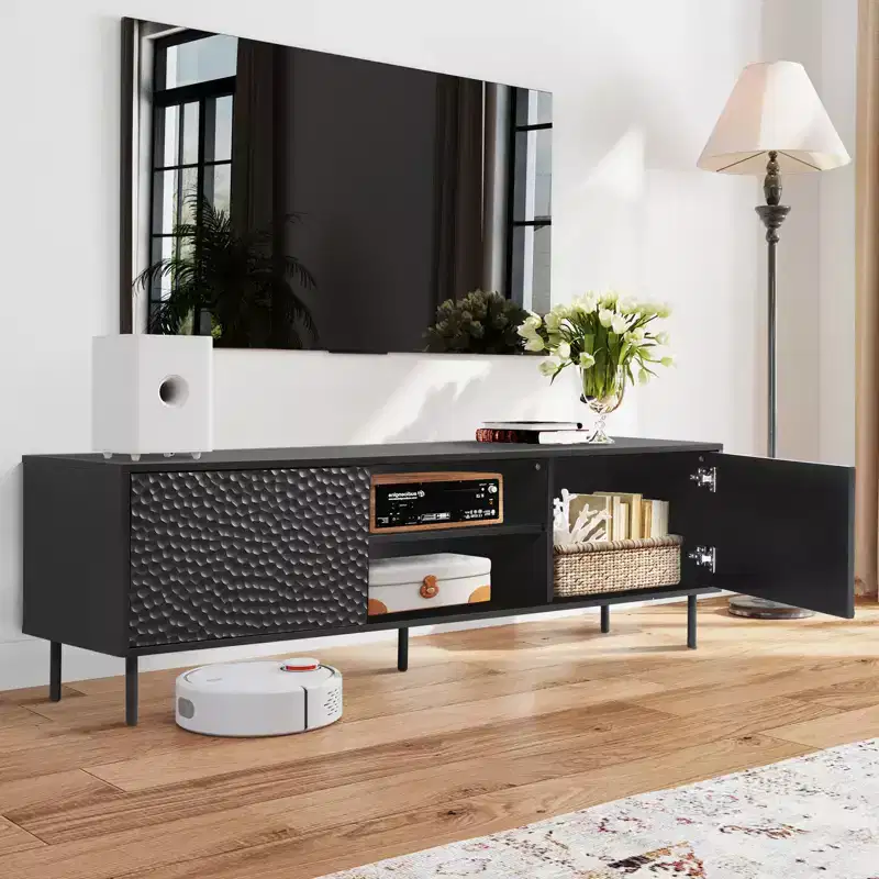 Modern TV Stand with Adjustable Shelves & Honeycomb Pattern