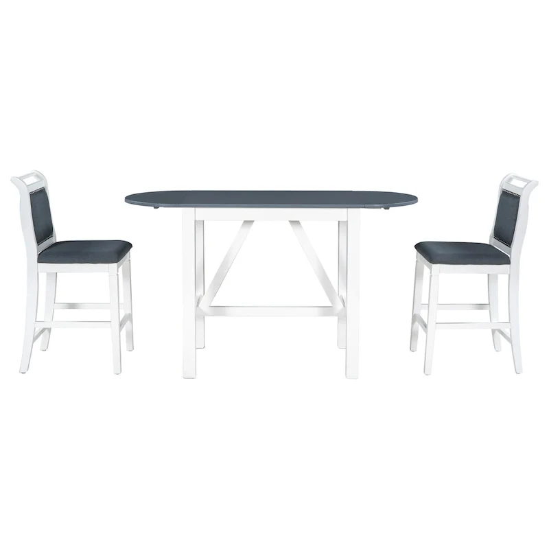 White 3-Piece Wooden Counter Height Dining Table Set with Drop Leaf Table & 2 Chairs