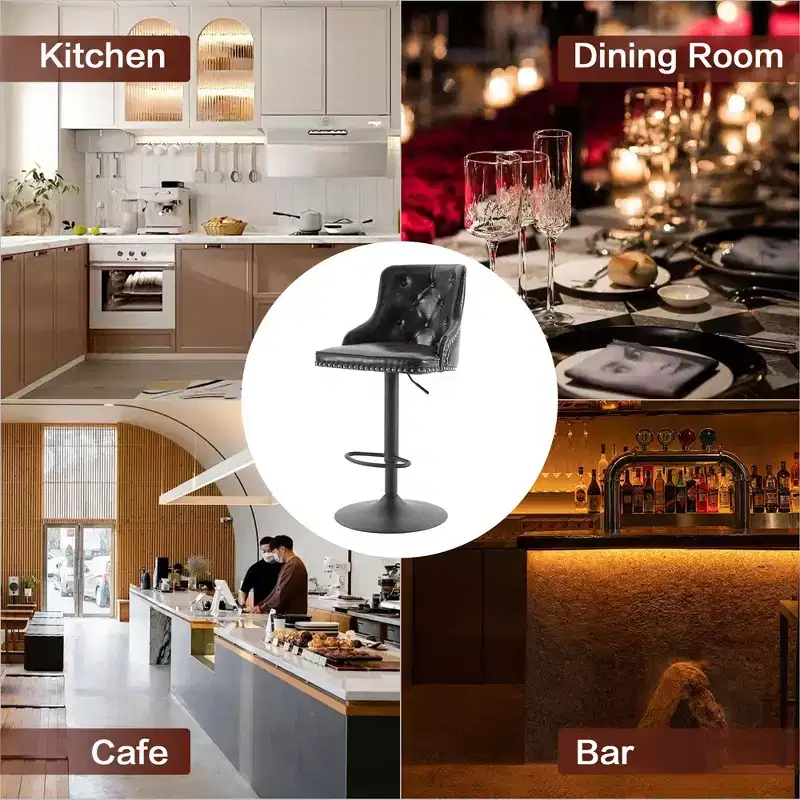 Bar Stools Set of 2,Adjustable Swivel Barstools, Faux Leather Bar Chairs,Upholstered Counter Height with High Backrest