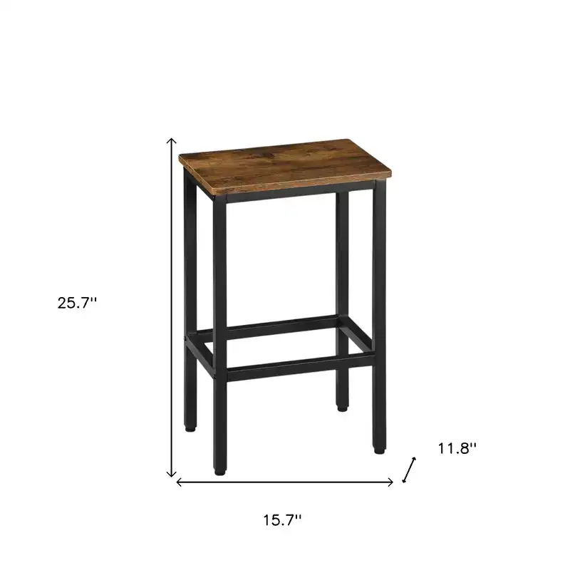 HomeRoots Set of Two 26 Brown and Black Steel and Wood Backless Counter Height Bar Chairs