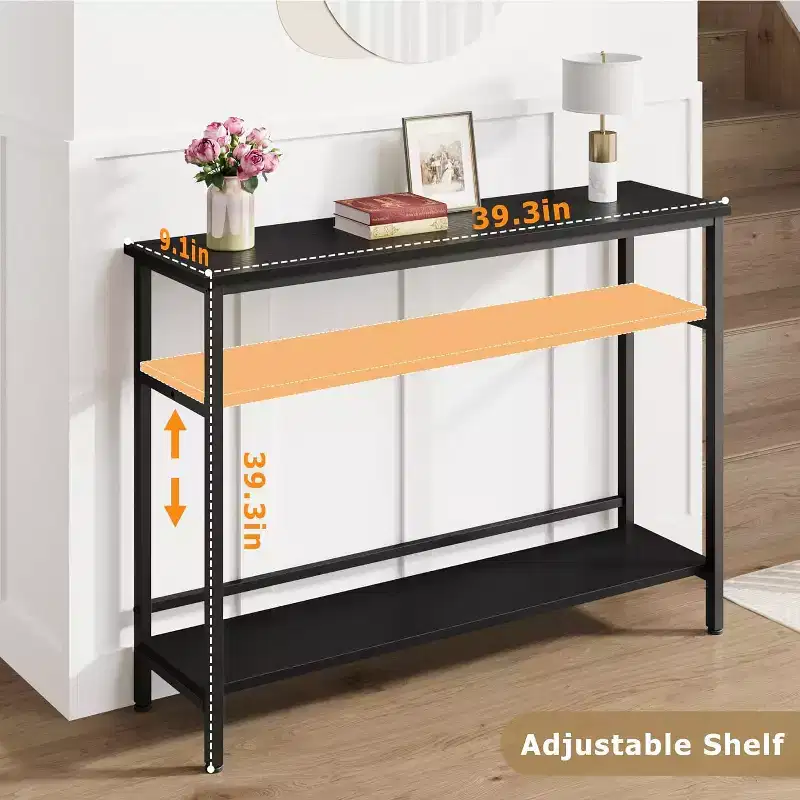 GustoWave Entryway Table, Console Tables with Storage, 39.3'' Rustic Sofa Table with Adjustable Shelf for Living Room, Hallway