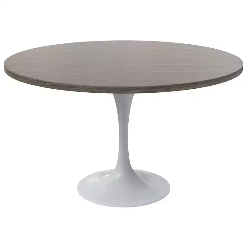Mid-Century Modern Table With A 48 Round Tabletop And White Steel