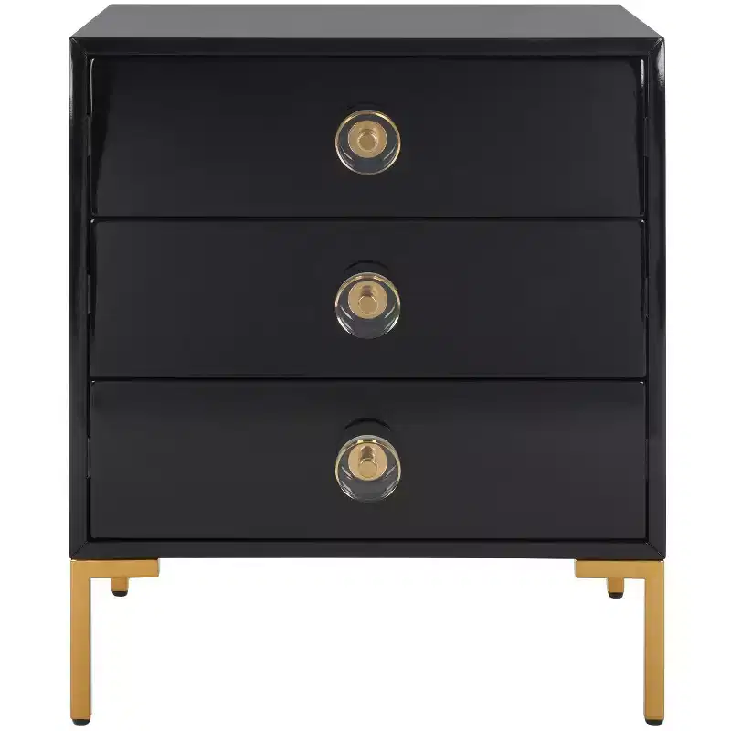 Lucian 3-Drawer Nightstand - SFV3559 - Black/Brass - Safavieh Couture