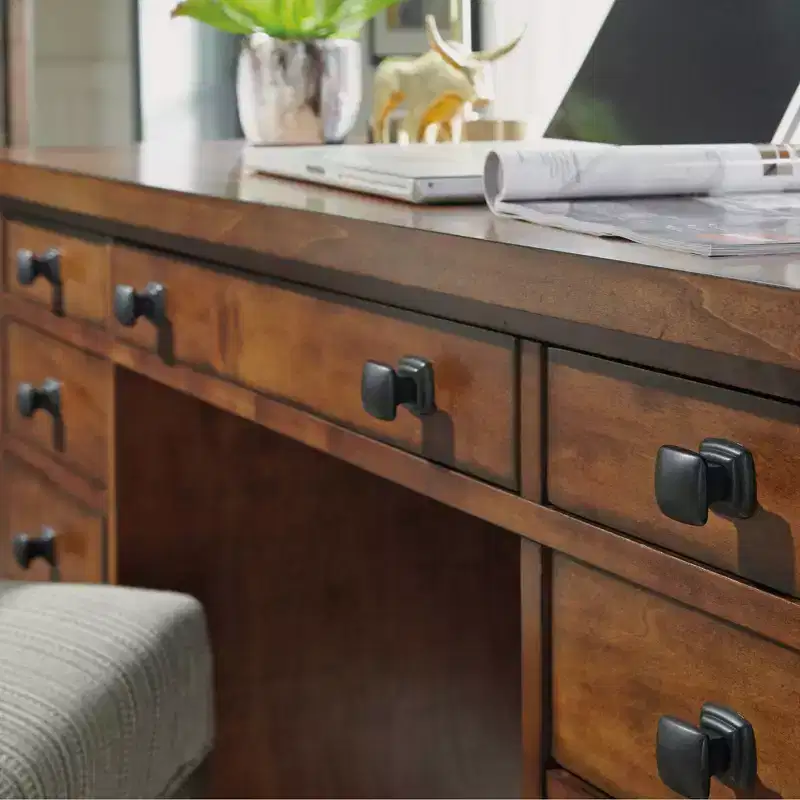 Tahoe Executive Pedestal Desk - Aged Maple - Home Styles: Hardwood, Mid-Century Modern Office Furniture