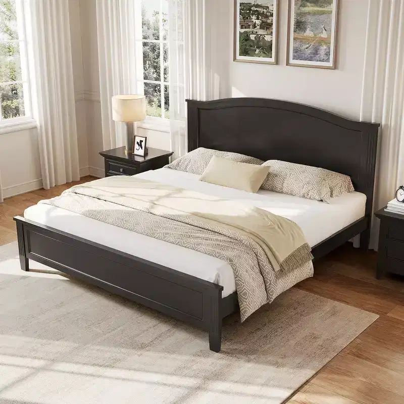 Whisen Platform Bed Bed Frame with Headboard,with Wooden Slat Support Legs