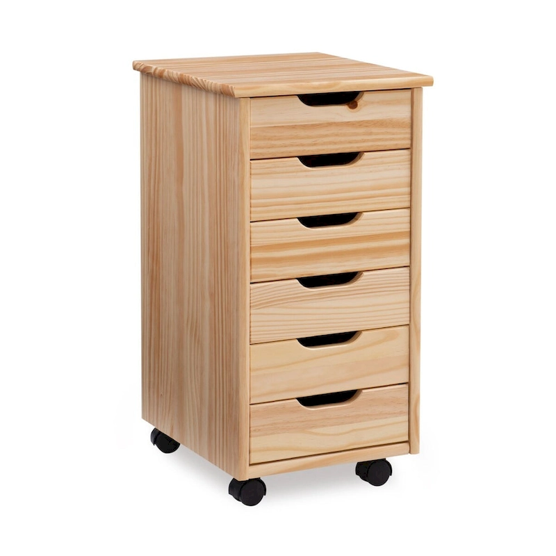 26 Natural Brown Rolling Storage Cabinet with 6 Drawer