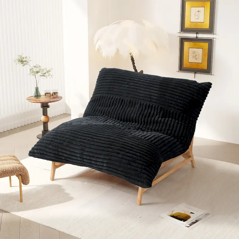 Bean Bag Accent Chair Large Plush Bean Bag Lounger with Solid Wood Frame Comfy Lounge Chair with Down Filling