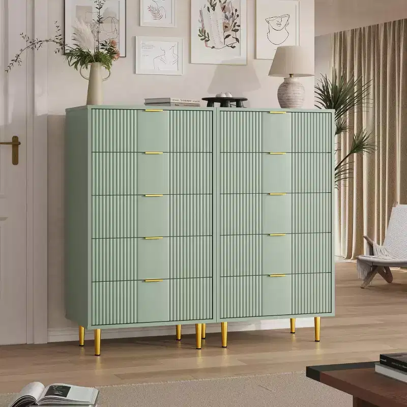 Fluted Dresser for Bedroom with 5 Drawers, 44.3