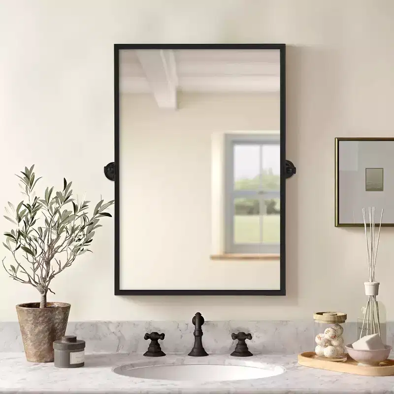 Dovelina Modern Metal Wall Mirror Rectangular Pivot Bathroom Vanity Mirror