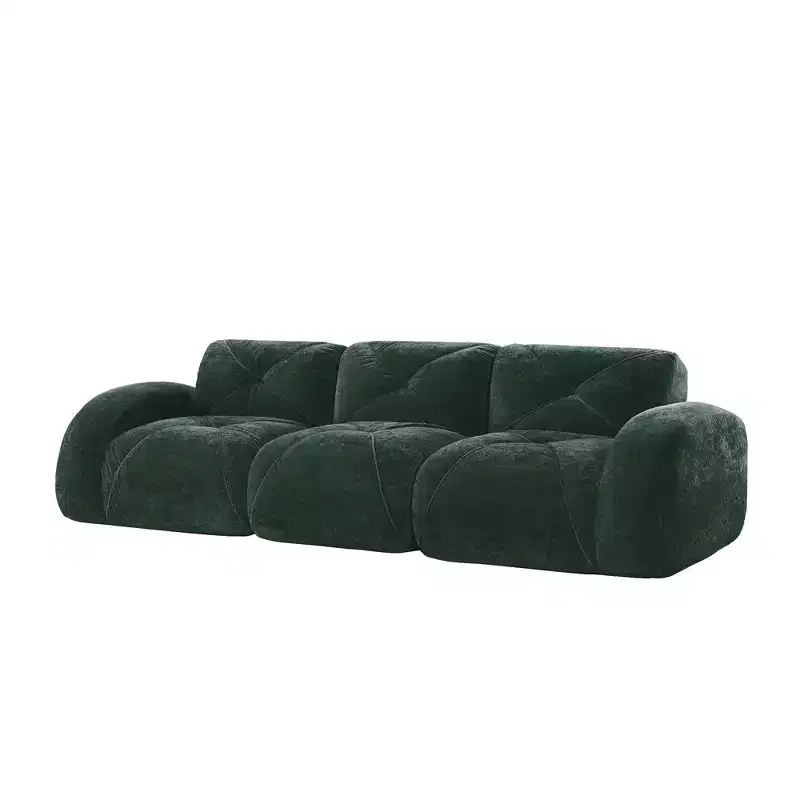 Clihome 110Boneless Sofa With Tufted,Soft Velvet Fabric,Modular Sectional Sofa,32D High Density Sponge,Anti-Slip Design,Ergonomic Design Bottom