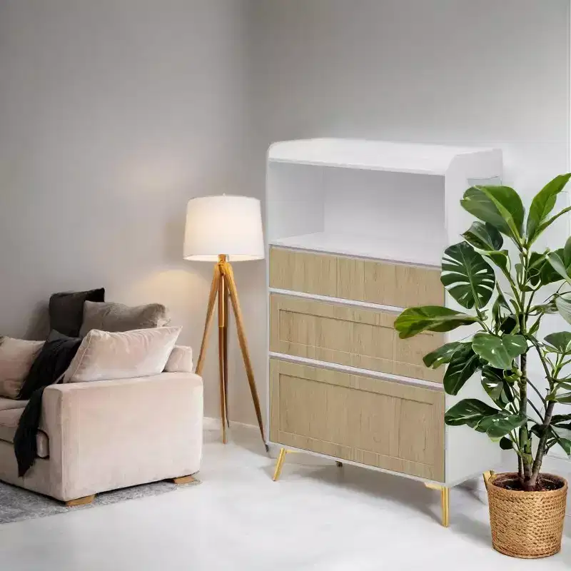 Modern Design Three Drawer Storage Cabinet,Bedroom Clothes Storage Can Be Used in Dining Room, Kitchen, Bedroom. White Solid Wood Frame