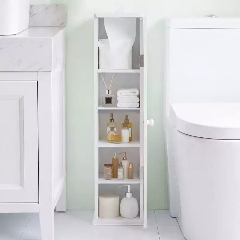 Costway Toilet Tissue Storage Tower Bathroom Storage Floor Cabinet w/ 4 Shelves