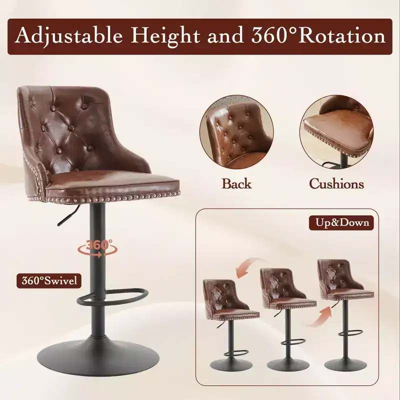 Bar Stools Set of 2,Adjustable Swivel Barstools, Faux Leather Bar Chairs,Upholstered Counter Height with High Backrest