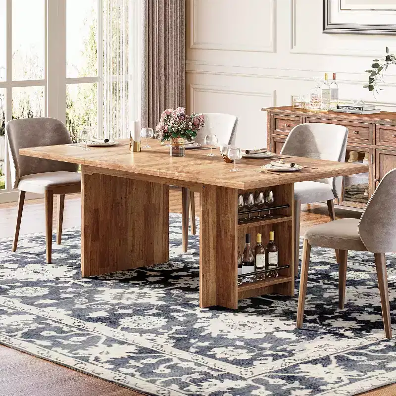 Lantine Easylife 62.99-Inch Dining Table for 4-6, Farmhouse Kitchen Table with Dual Storage Rack for Dining Room, Living Room