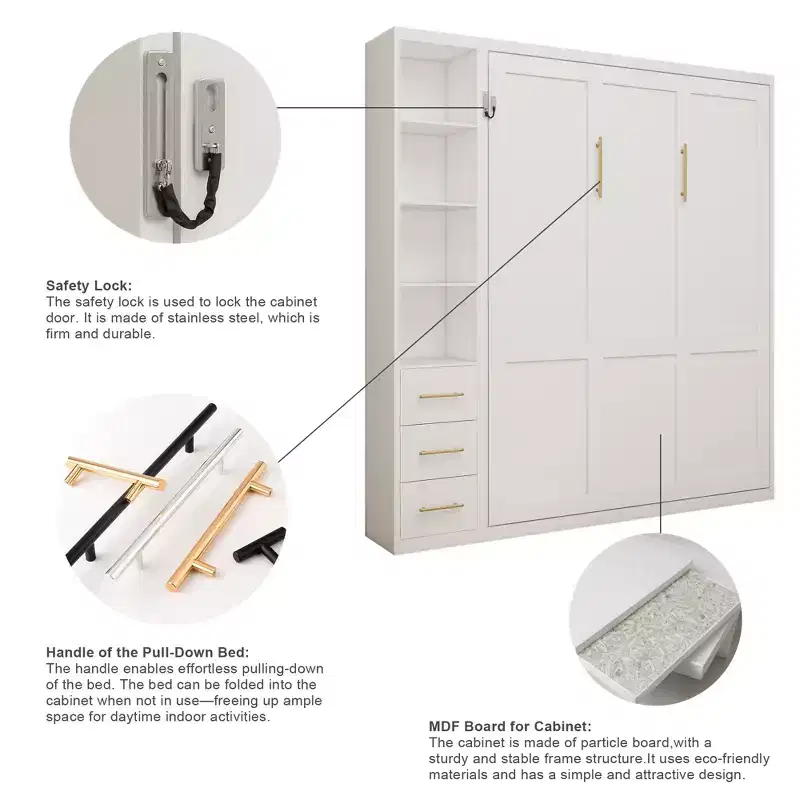 GDFStudio Heloise Modern Wood Murphy Bed with Side Cabinets