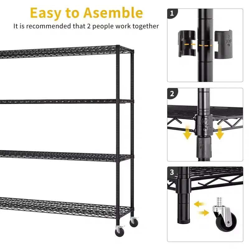Black 4-Tier Adjustable Tier Spacing With Adjustable Casters