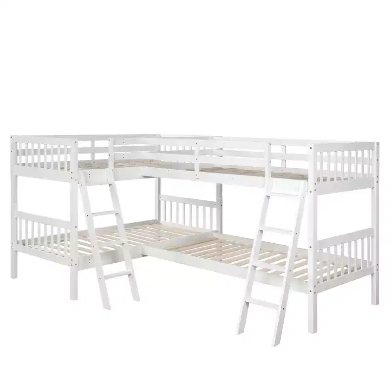 Whisen Twin-Over-Twin L-Shaped Bunk Bed with Ladder