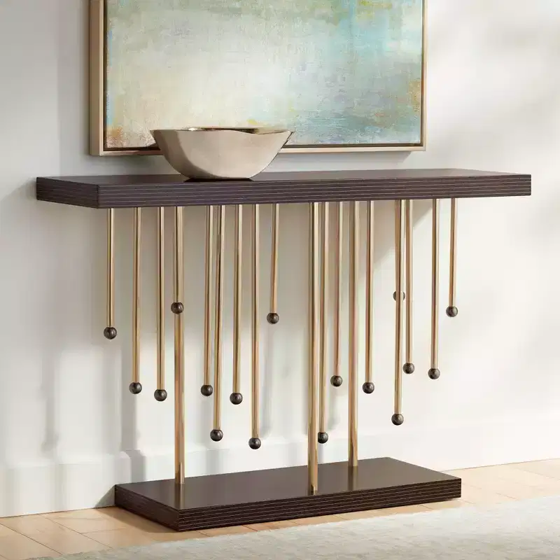 Gold Metal Console Table with Raindrop Strands 48''L x 13.75''W