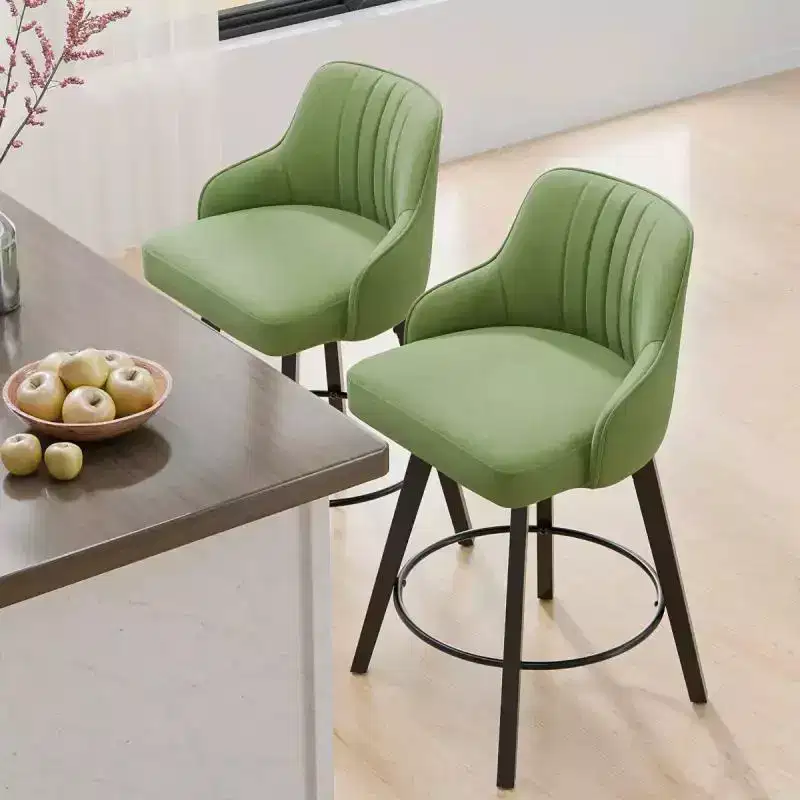 Thick Padded Cushion Wood Legs Modern Bar Stool With 360 Rotation