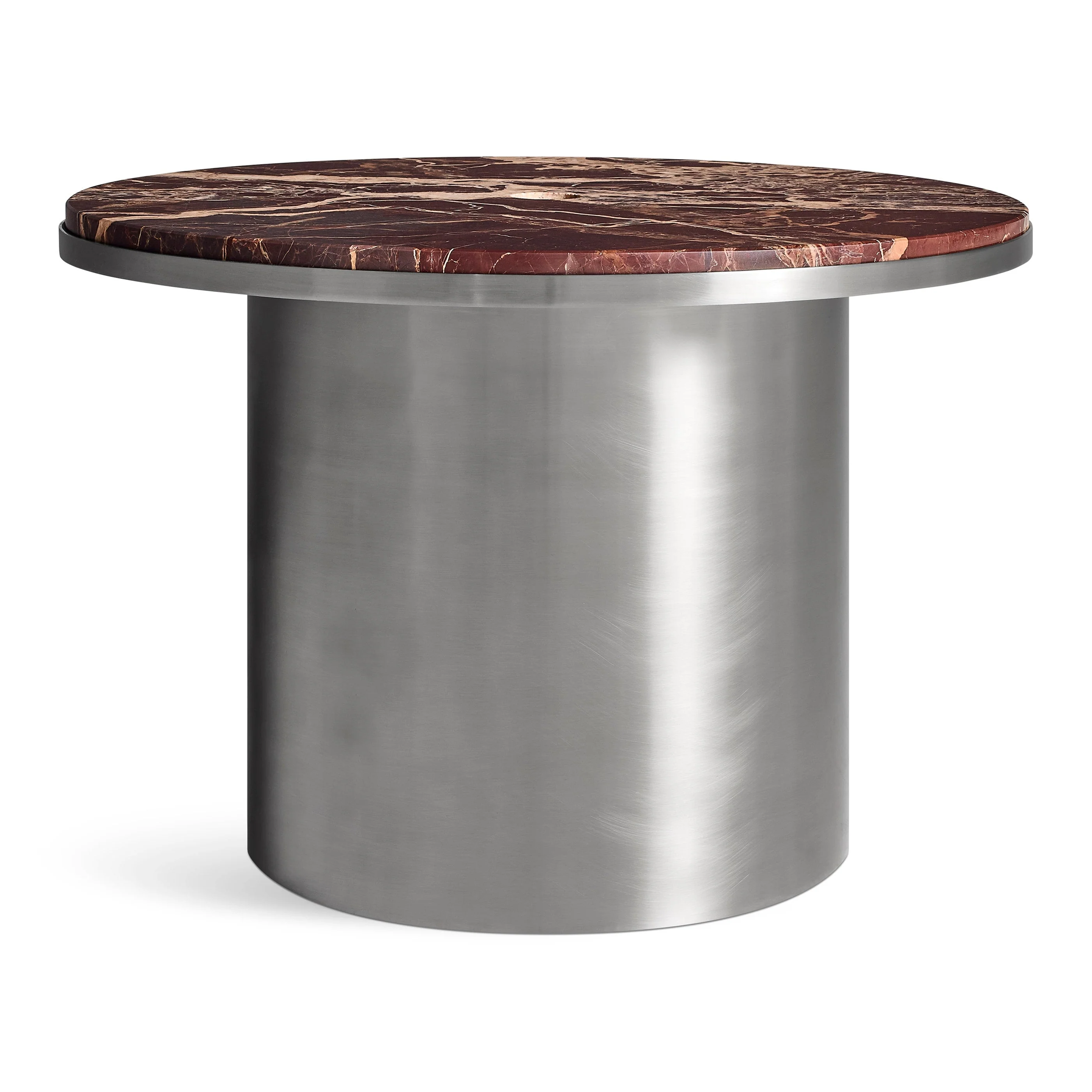 Modern Cherry Marble Steel End Table with Round Cutout Top for Living Room