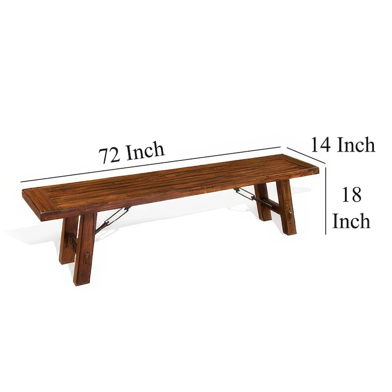 72-Inch Dining Bench with Distressed Brown Wood and Metal Turnbuckle Accents