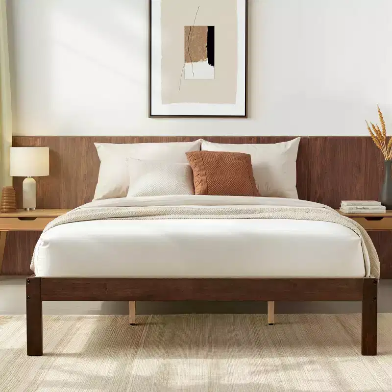 Solid Wood Platform Bed Frame with Wooden Slat Support, Walnut