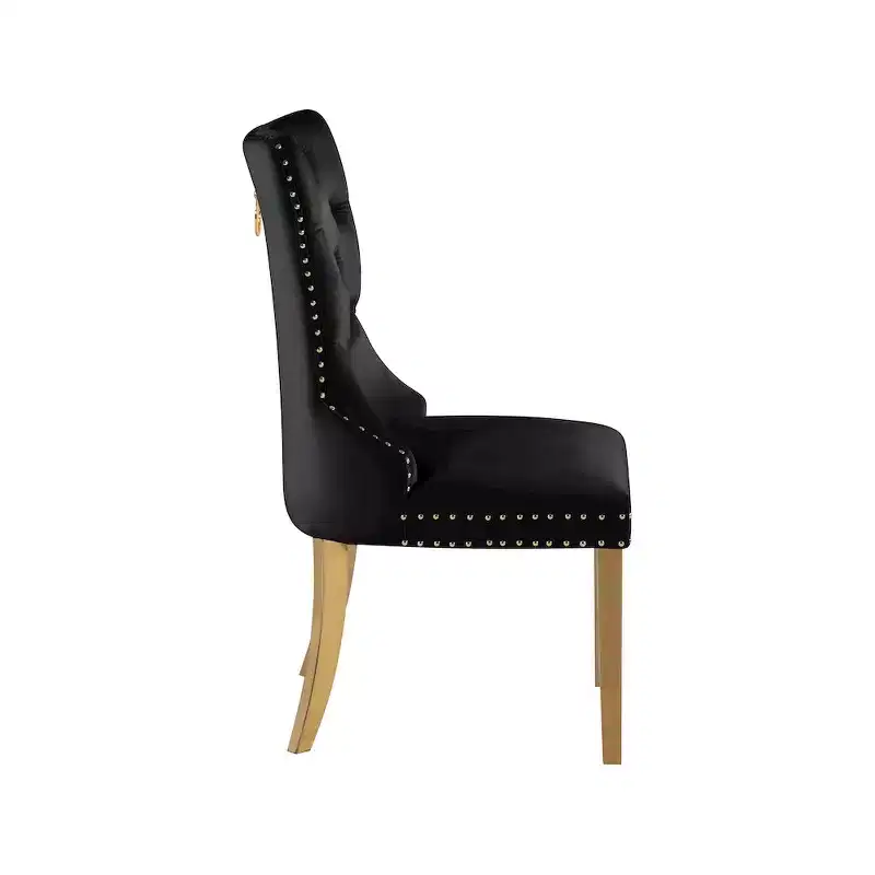Velvet Dining Chair with Gold Frame, Set of 2 – Black/Cream/Gray