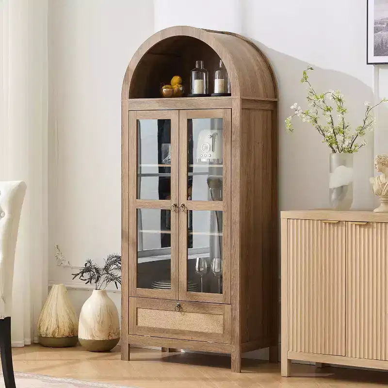 TYBOATLE 71 Tall Arched Pantry Cabinet with Glass Door, Drawer & Anti-Tip Kit  Versatile Storage Cupboard for Kitchen or Dining Room