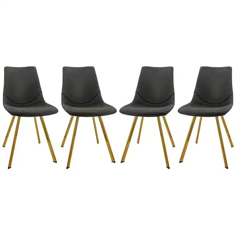 LeisureMod Markley Modern Faux Leather Dining Chair Set of 4 with Gold Legs, Upholstered Seat, Sleek Design for Kitchen, Dining Room, Office, or Cafe