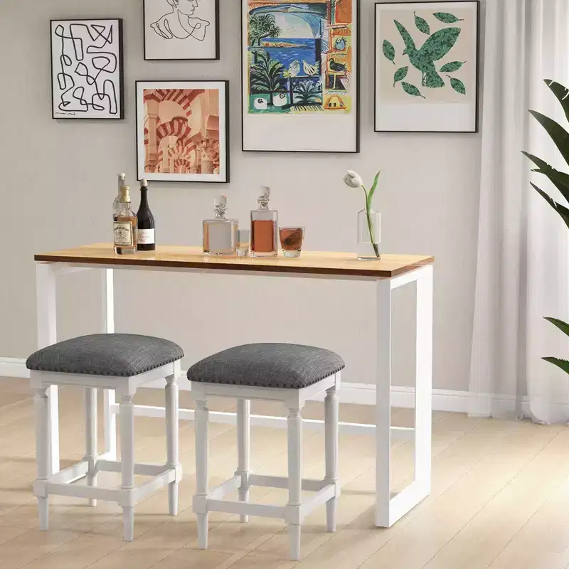 Costway 3 Heights Saddle Stool Set of 2 Square Kitchen Island Stool with Footrests